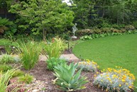 View of perennial garden beds
