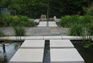 View across pond stepping stones